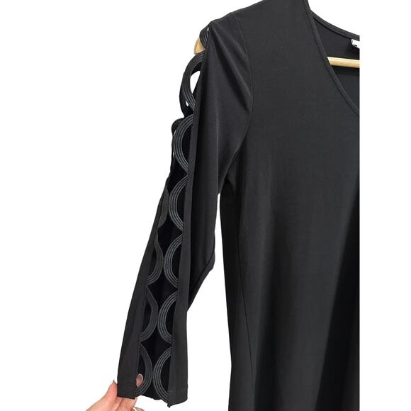 Susan Graver Women's Cut Out Half Sleeve‎ Black Tunic Top Sz XXS - Picture 2 of 6